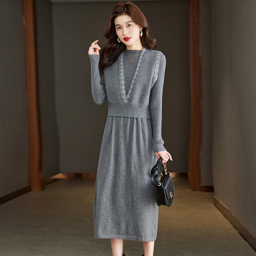 气质收腰修身针织连衣裙，马甲配毛衣裙子两件套CC-22-8285 商品图2