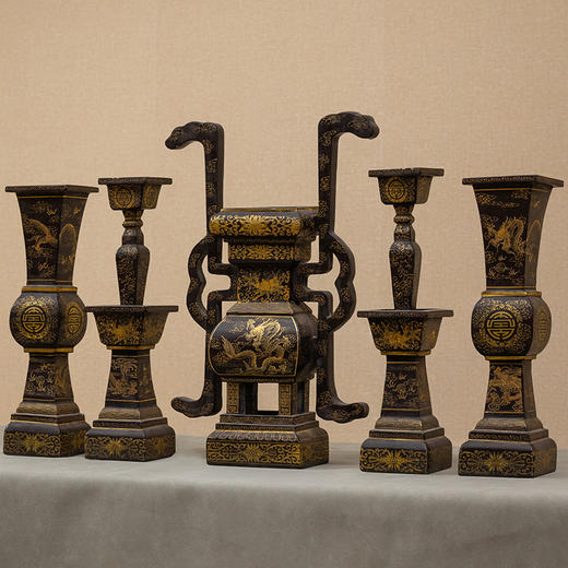 清代 黑漆描金龙纹五贡摆件 商品图4