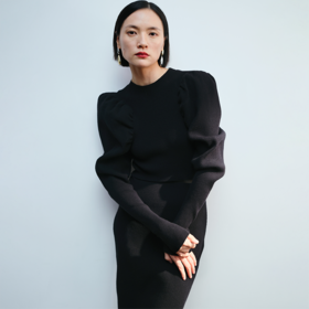 LIYIHAN 泡泡袖毛织连衣裙 Y233M04390