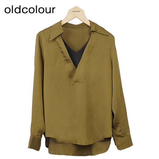 oldcolour通勤V领衬衫秋季新款高级感宽松长袖上衣女O32013204 商品图1