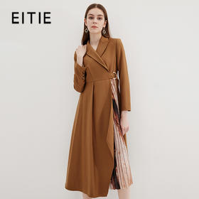 EITIE爱特爱冬季新款时尚修身经典翻领百褶A字裙摆拼接连衣裙7207922