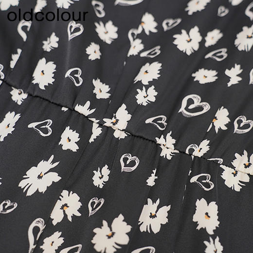 oldcolour黑色碎花连衣裙秋季新款高腰显瘦方领长裙女GO31102842 商品图2