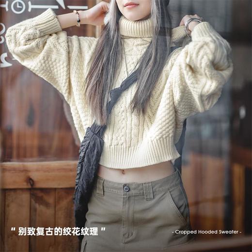 马登女装 美式复古连帽毛衣秋冬外穿短款设计感堆堆帽针织衫女 商品图1