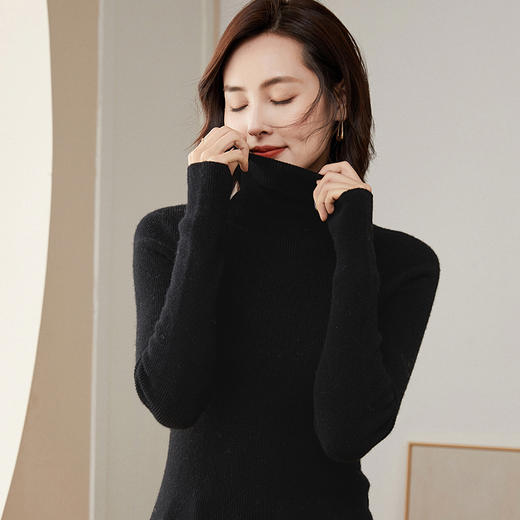 Avann 一线成衣无缝半高抽条/抽条V领/抽条高翻领100%羊毛衫 商品图12