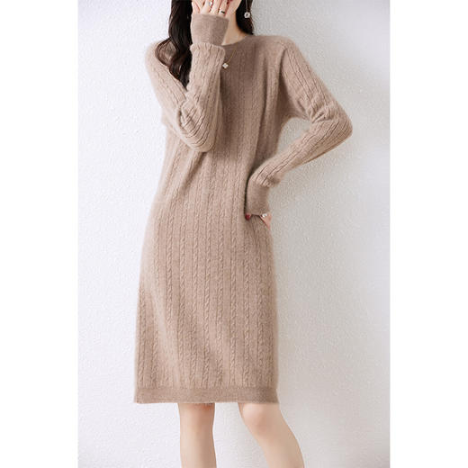 QHJY-JY872羊毛衫中长款毛衣裙 秋冬新款提花圆领麻花长袖打底衫女毛衣 商品图6