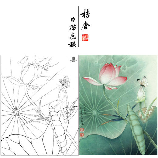 【大彩图】李晓明工笔画白描底稿《白蝶粉荷》荷花临摹勾线花鸟线稿K081 商品图0