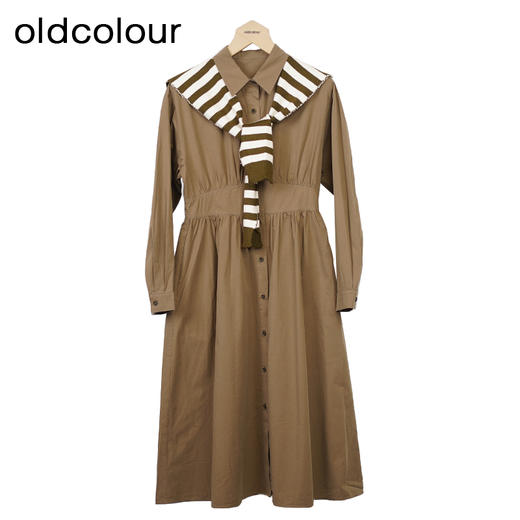 oldcolour高腰显瘦衬衫裙秋季新款A字显瘦披肩连衣裙女GO31103020 商品图0