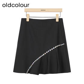 oldcolour黑色半身裙春秋季新款高腰气质设计感A字短裙女O33061372