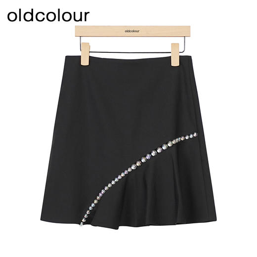 oldcolour黑色半身裙春秋季新款高腰气质设计感A字短裙女O33061372 商品图0