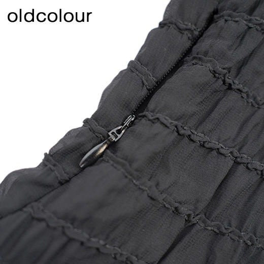 oldcolour黑色V领洋装秋季新款高腰显瘦A字中长裙女GO31101820 商品图1