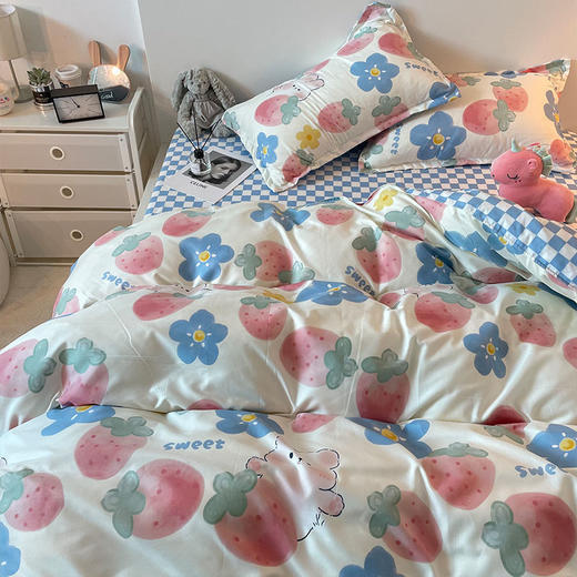 【床上三件套装！ins少女心卡通被套】粉色格子床单床上用品，温暖如初的少女心。清新粉色 悄然安放迷人魅力 少女心卡通被套，多种款式选择 学生宿舍必备时尚床上用品 商品图7