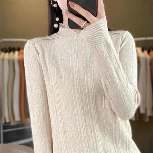 QHJY-JY891款甜美安迪绒打底衫女半高领毛衣修身蕾丝内搭针织衫 商品图1