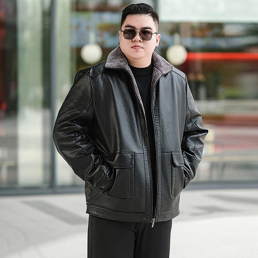 【拉链款】【新款DTX】大依优型大码翻领皮夹克PU加绒棉衣外套加肥加大肥佬休闲上衣男士胖子秋冬 商品图0