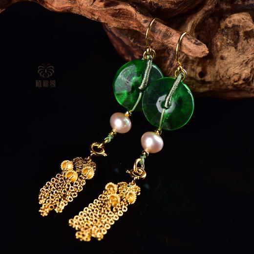 【绿影】绿琉璃珍珠耳坠   zx2310055 商品图0