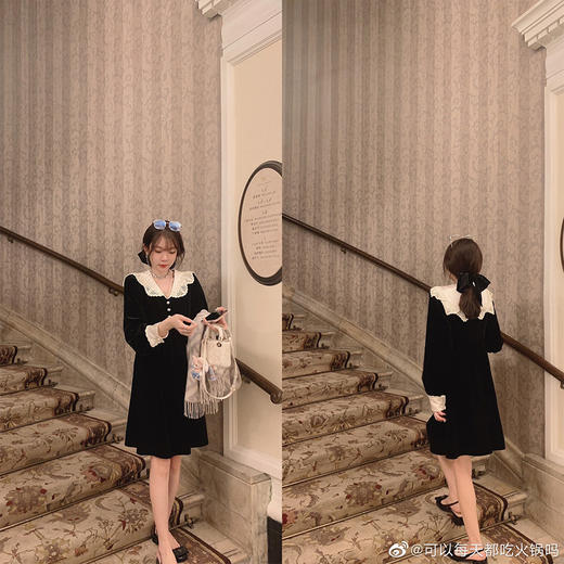 金蘑菇菇  diamond裙裙  晚安吻miu系丝绒组 / 迷人复古小黑裙 商品图2