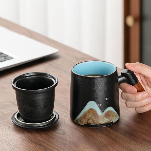 「三款配色！礼盒装」远山马克杯陶瓷茶具茶水分离带盖父亲节礼物办公室用杯子礼盒装餐饮用具 商品图3