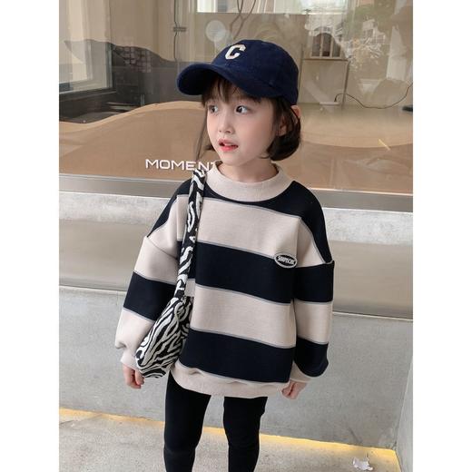 【条纹洋气又百搭！舒适保暖】百搭儿童装宝宝秋冬季上衣卫衣童装，温暖舒适又时髦；温暖守护 绽放新时尚，条纹元素勾勒出小公主的俏丽身姿lm 商品图1