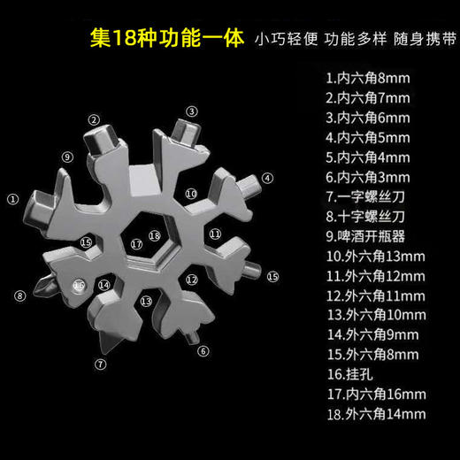 「9.9元包邮！升级8角多功能款」多功能雪花扳手edc套筒扳手六角八角连接头居家日用便携式割机公头 商品图5