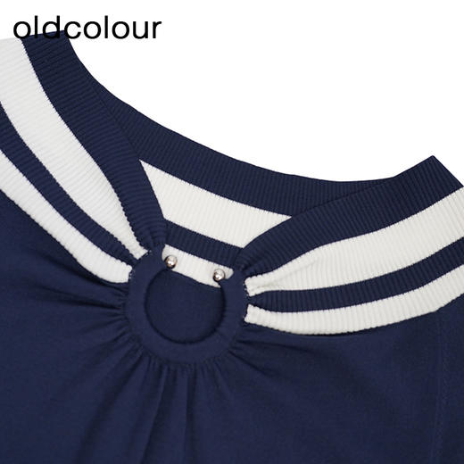 oldcolour撞色短袖针织衫秋季新款休闲海军领套头衫女GO31052853 商品图4