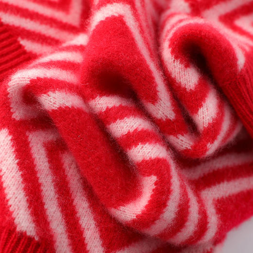 QHJY-JY897复古提花撞色羊毛衫女红色23秋冬套头半高领菱格羊毛打底针织毛衣 商品图3