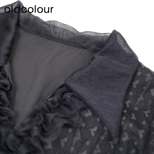 oldcolour网纱长袖连衣裙秋季新款高腰气质泡泡袖长裙女O32103270 商品图2