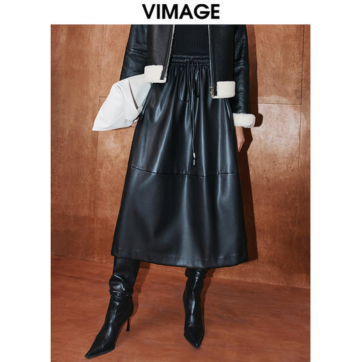 VIMAGE纬漫纪冬季新款高腰时尚通勤显瘦a字半身裙V2006627 商品图0
