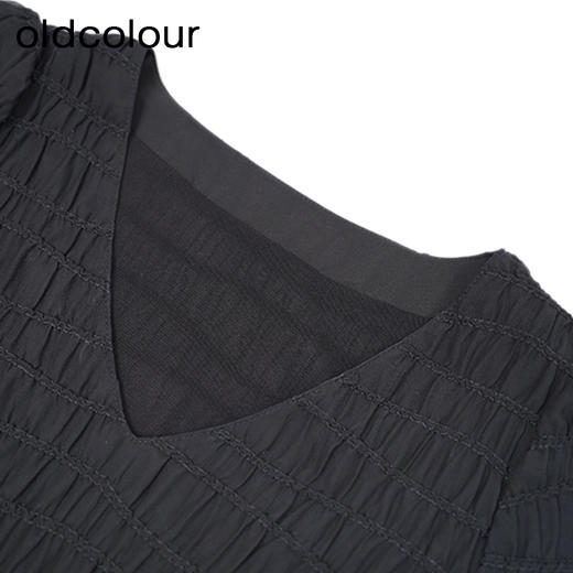 oldcolour黑色V领洋装秋季新款高腰显瘦A字中长裙女GO31101820 商品图3