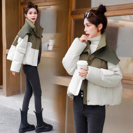 冬装新款，小个子撞色拼接羽绒服（毛线披肩可拆卸）HR-YJLY8065 商品图4