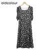 oldcolour黑色碎花连衣裙秋季新款高腰显瘦方领长裙女GO31102842 商品缩略图0