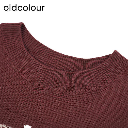 oldcolour复古针织套头衫秋季新款印花圆领长袖毛衣女O34052432 商品图2