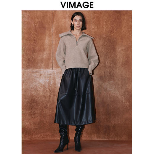 VIMAGE纬漫纪冬季新款高腰时尚通勤显瘦a字半身裙V2006627 商品图1