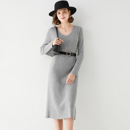 Avann纯羊毛V领-木耳边长裙羊毛女 新款洋气针织裙 商品图6