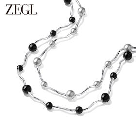 ZEGL灰色人造珍珠项链女款轻奢小众高级感锁骨链黑玛瑙秋冬毛衣链