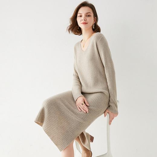Avann纯羊毛V领-木耳边长裙羊毛女 新款洋气针织裙 商品图7