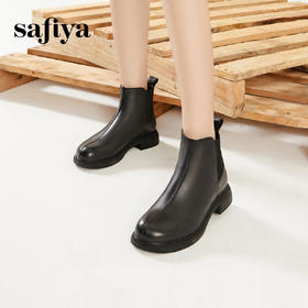 Safiya/索菲娅2023冬季新品复古擦色真皮粗跟及踝切尔西软底短靴 SF34116043/SF34118043