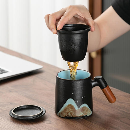 「三款配色！礼盒装」远山马克杯陶瓷茶具茶水分离带盖父亲节礼物办公室用杯子礼盒装餐饮用具 商品图2