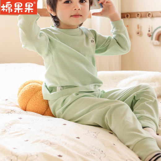 棉果果冬季新品内衣家居中小童80-130码3A抗菌暖姜套头套装M411302423709 商品图0
