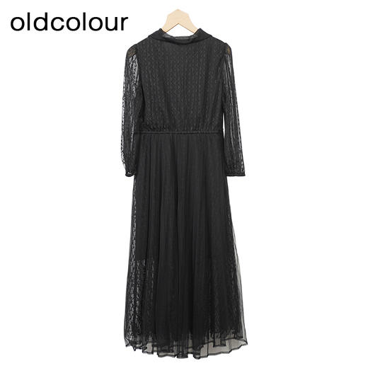 oldcolour网纱长袖连衣裙秋季新款高腰气质泡泡袖长裙女O32103270 商品图1