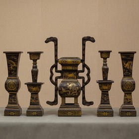 清代 黑漆描金龙纹五贡摆件