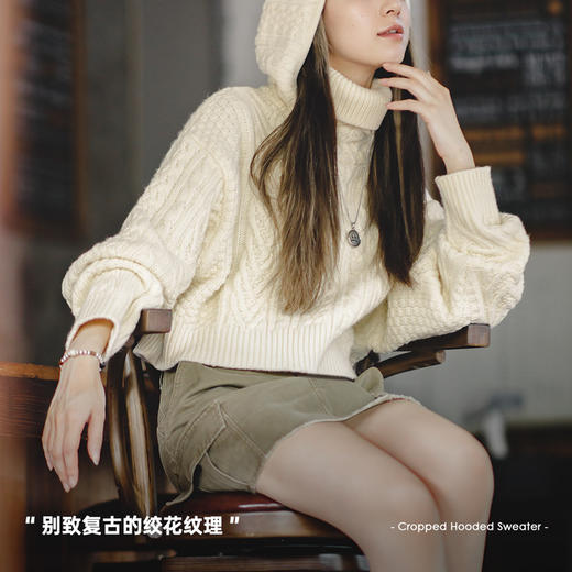 马登女装 美式复古连帽毛衣秋冬外穿短款设计感堆堆帽针织衫女 商品图2