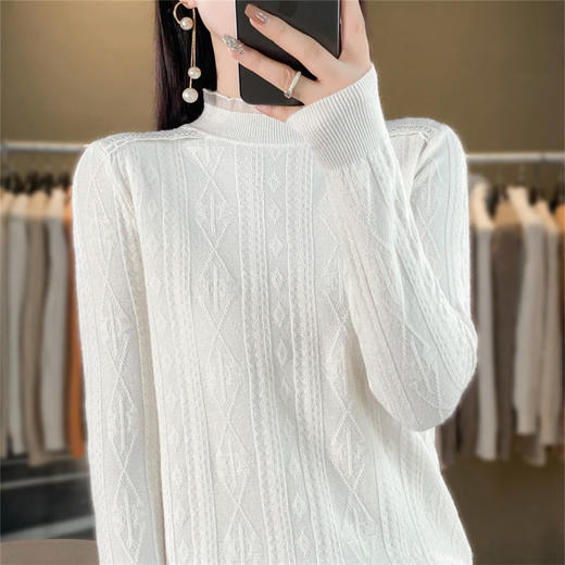 QHJY-JY891款甜美安迪绒打底衫女半高领毛衣修身蕾丝内搭针织衫 商品图3