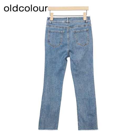 oldcolour蓝色牛仔裤秋季新款设计感开叉修身铅笔裤女O32113238 商品图3
