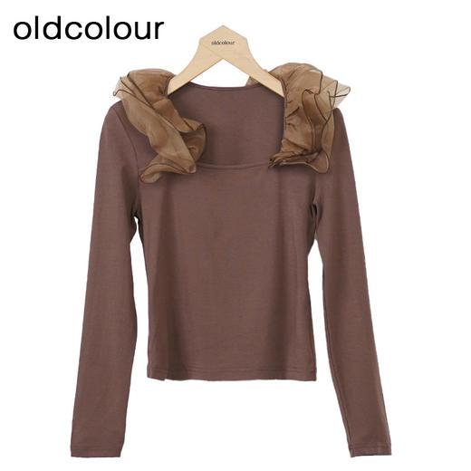 oldcolour设计感小众T恤秋季新款薄款长袖短款上衣女O33023318 商品图0