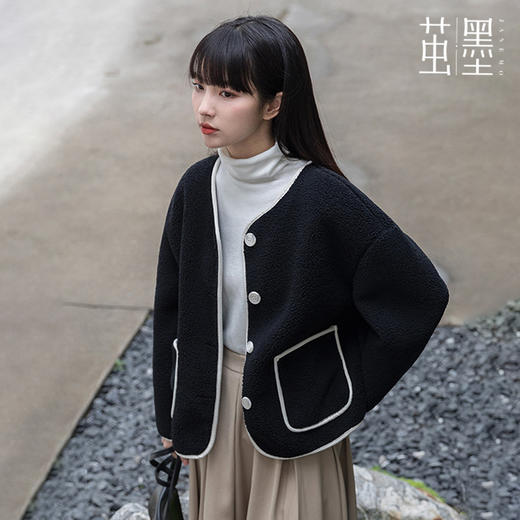 茧墨 撞色小香风仿羊羔绒外套 商品图6