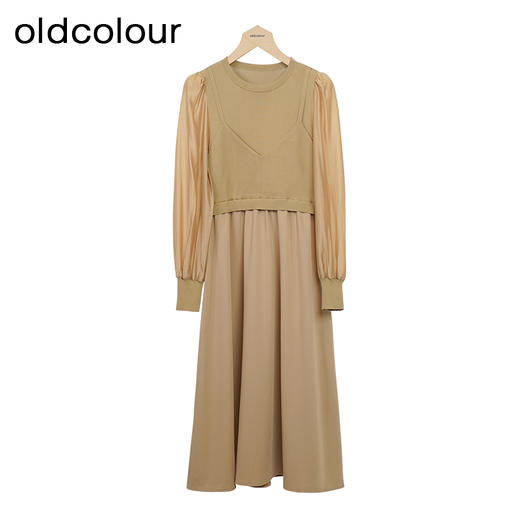 oldcolour长袖针织连衣裙秋季新款A字宽松圆领中长裙女O32106219 商品图0