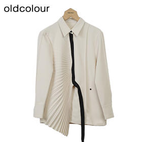 oldcolour时尚设计感衬衫秋季新款休闲百褶长袖上衣女O32013266
