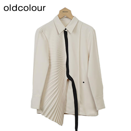 oldcolour时尚设计感衬衫秋季新款休闲百褶长袖上衣女O32013266 商品图0