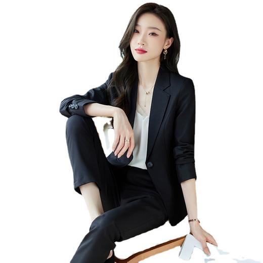 ALBB-咖色小西装套装女2023早秋新款韩版时尚修身职业装西服两件套 商品图4