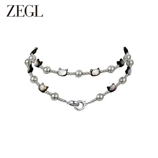 ZEGL猫眼石小猫咪项链女轻奢小众高级感灰色叠戴仿珍珠锁骨毛衣链 商品图1