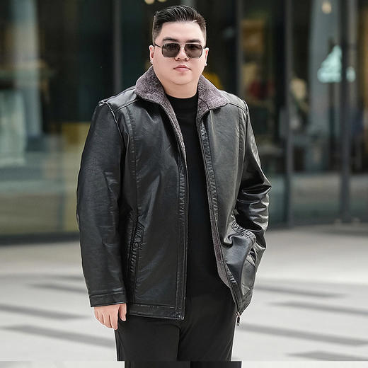 【拉链款】【新款DTX】大依优型大码翻领皮夹克PU加绒外套加肥加大肥佬休闲上衣男士胖子秋冬 商品图1